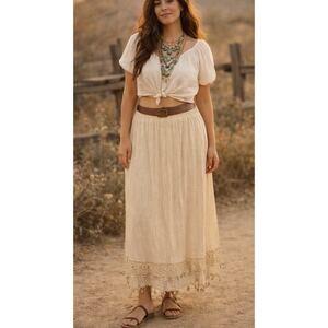 Krazy Kat NWT Skirt Y2K Beige Crochet Tasseled Skirt Sz L Hippie Boho Gypsy